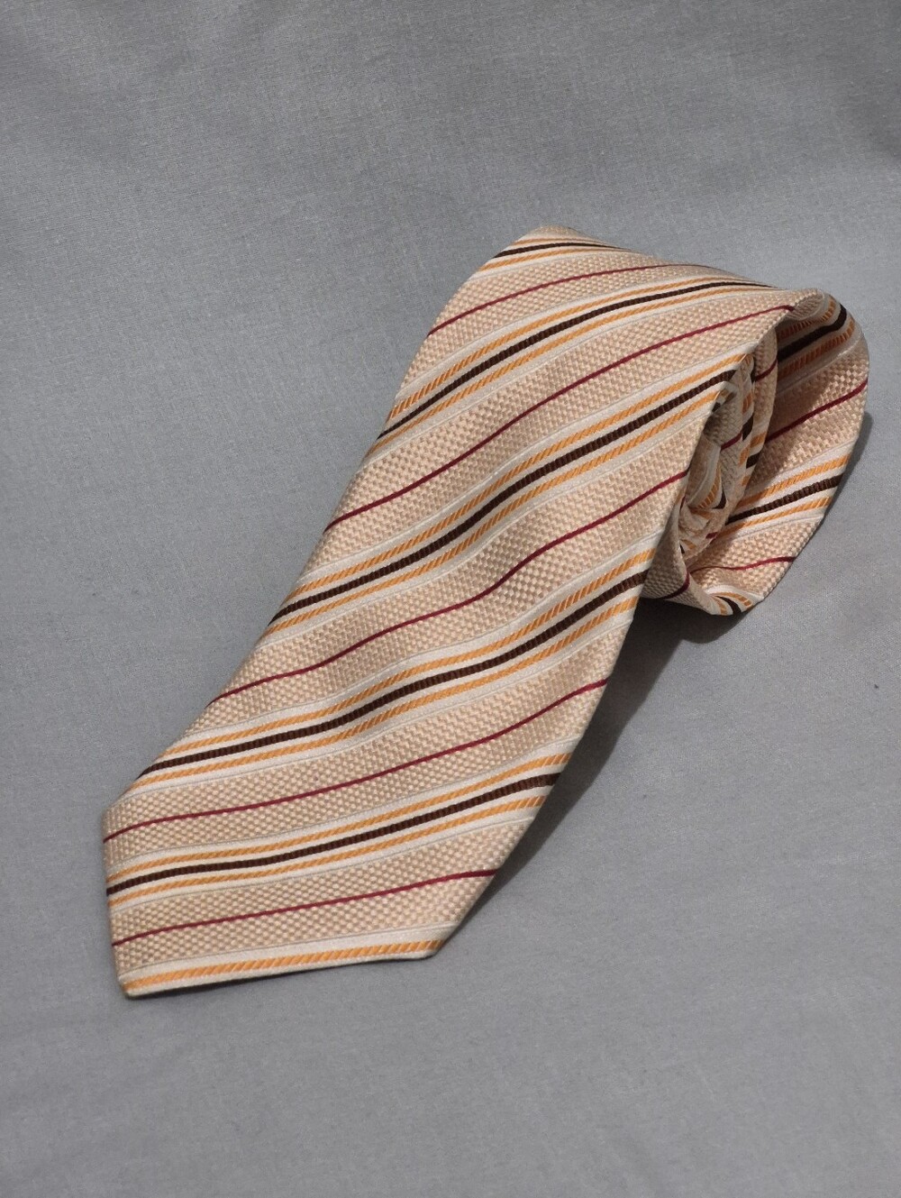 Canali Peach and Red Striped Made In Italy Silk Tie